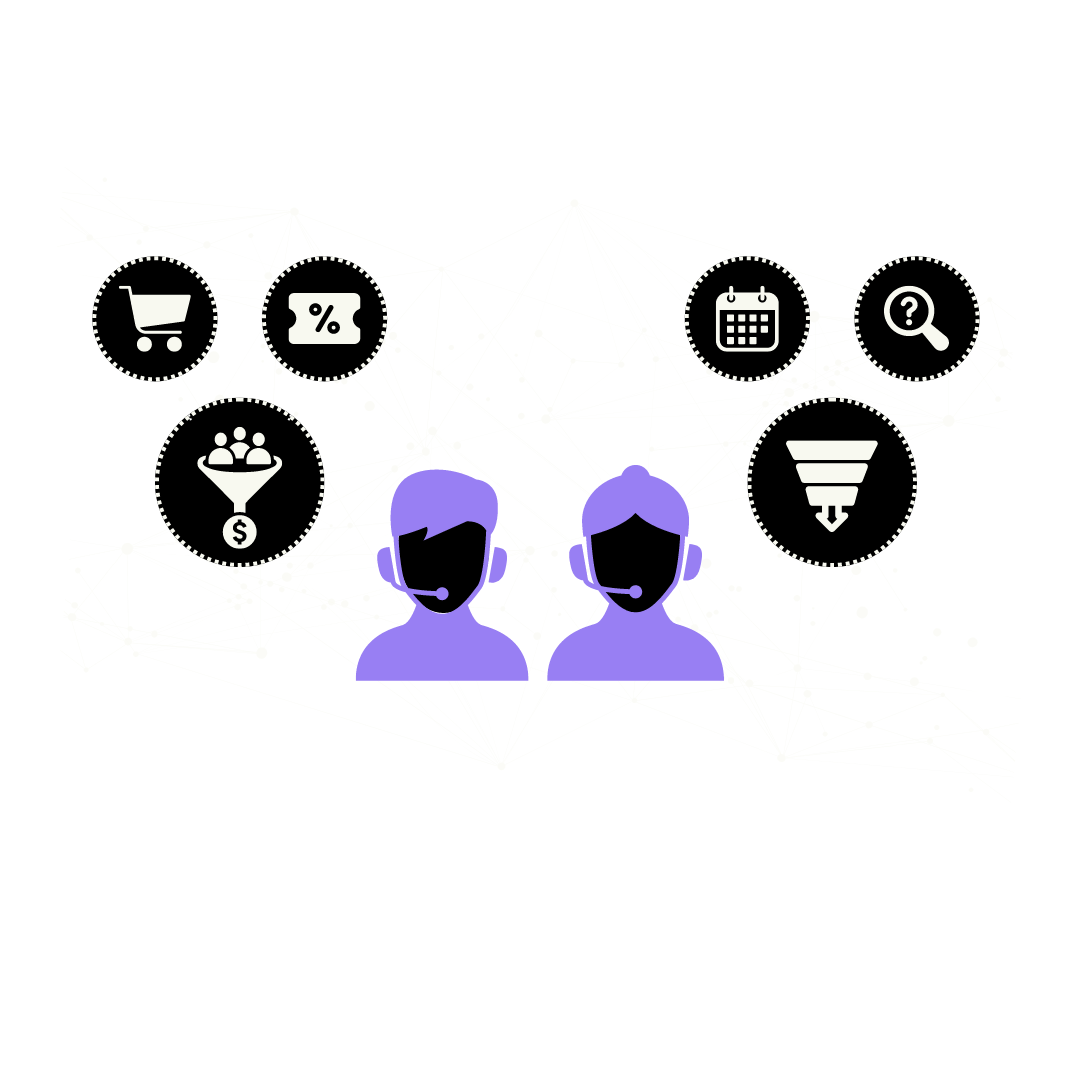Operators and commerce icons illustrating telemarketing