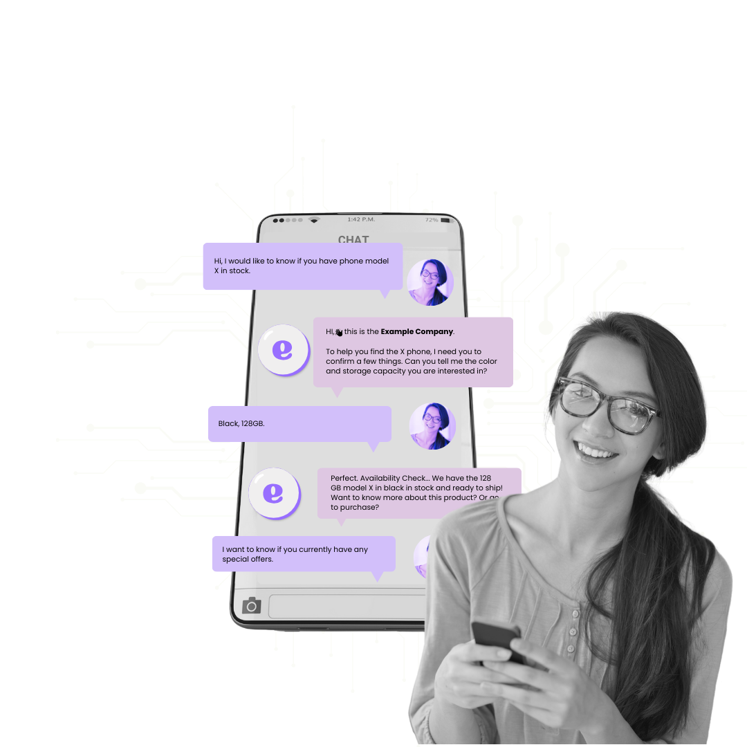 Messaging assistant helping a shopper on a smartphone