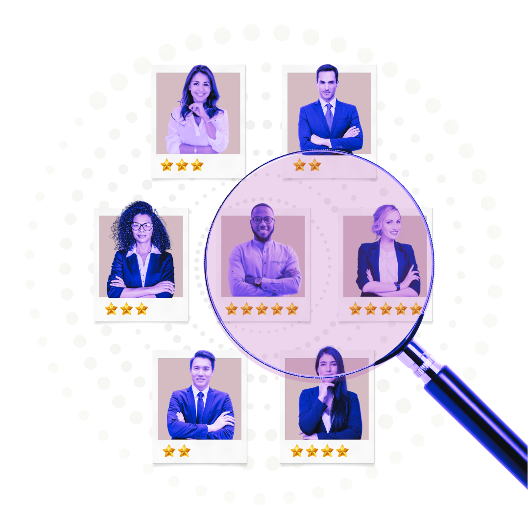 Magnifier over candidate photos with ratings