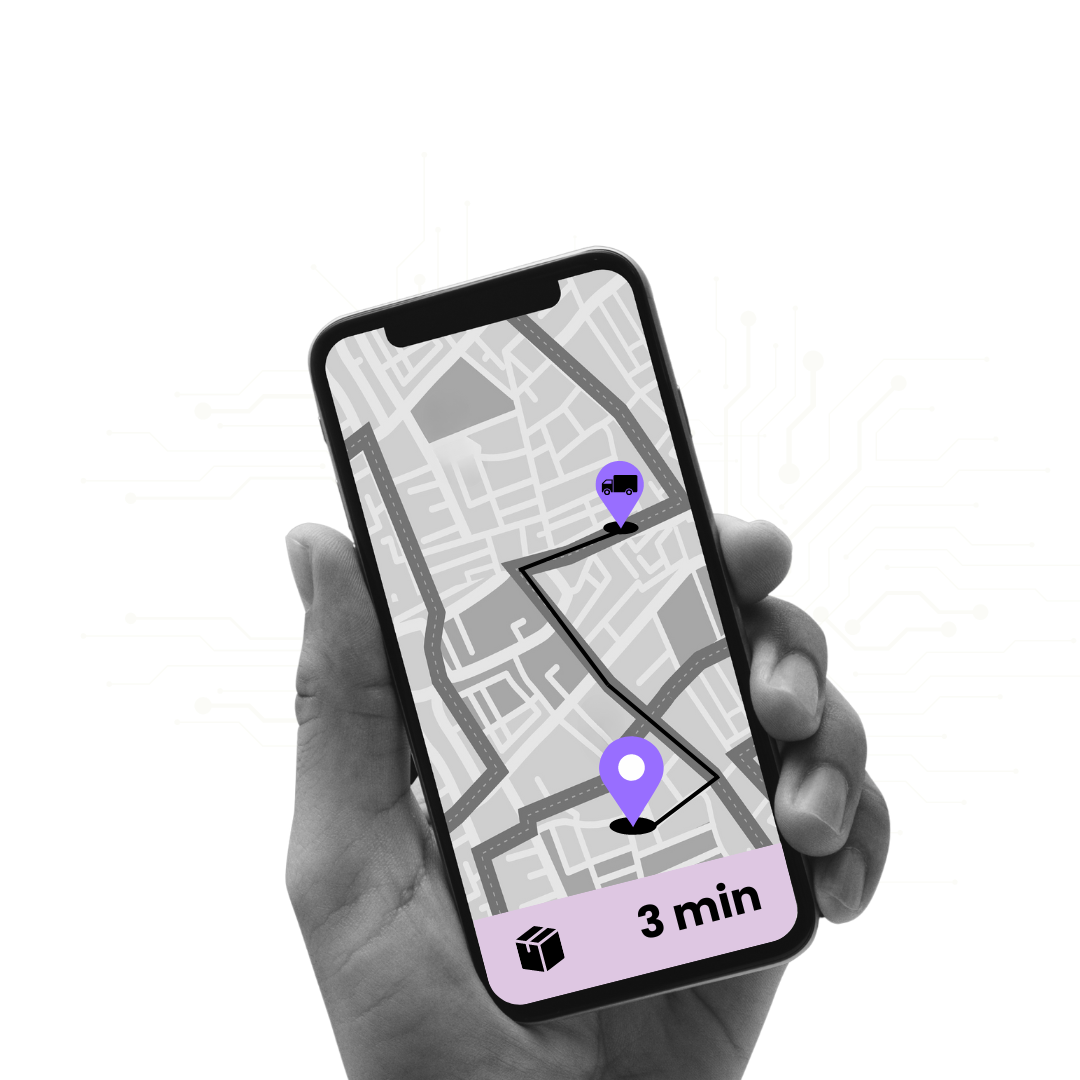 Phone showing live route with delivery markers