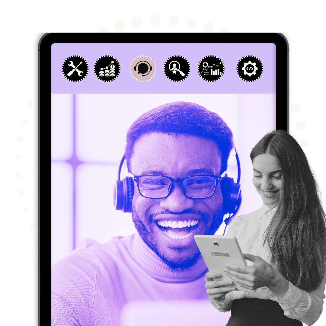 Customer support team on a device